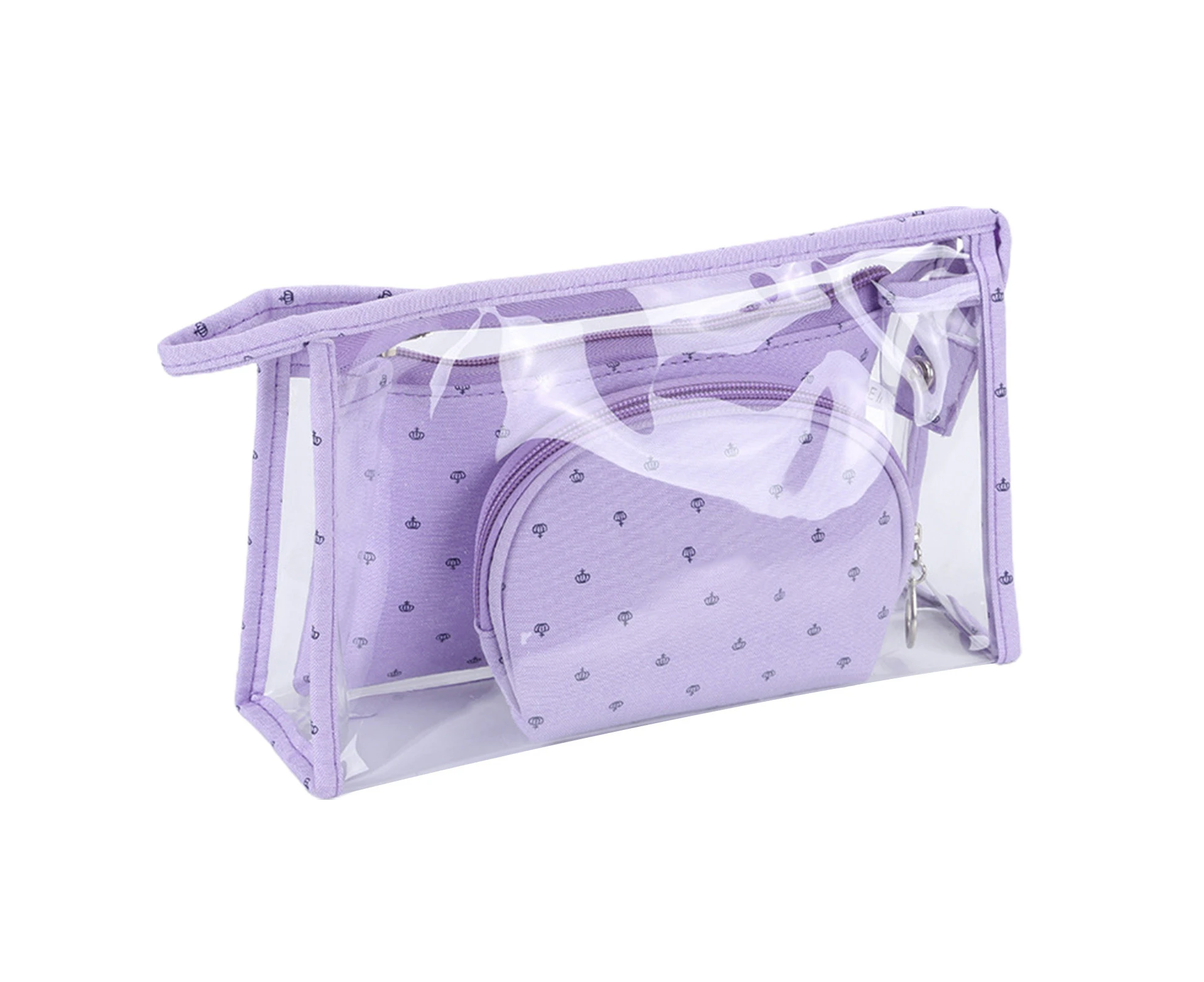 3Pcs/Set Makeup Organizer Zipper Closure Waterproof PVC Portable Small Cosmetic Wash Bag for Travel-Purple - Purple