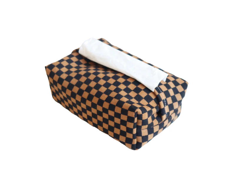 Exquisite Chessboard Pattern Tissue Holder Bag Dustproof Anti-wear Polyester Tissue Holder Pouch for Home-Brown - Brown