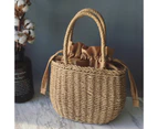 Draw String Design Woven Bag Rustic Style Paper Picnic Fabric Women Handbag Collocation Accessory-Brown - Brown