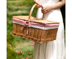 Lace Decor Large Capacity Wicker Woven Basket Fruit Egg Food Basket with Handle Lid Camping Accessories -Red - Red
