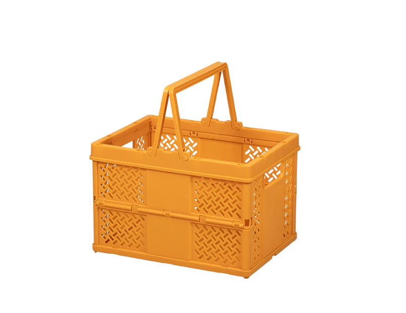 Storage Basket Folding Large Capacity with Handle Wear-resistant Food Book Snack Desktop Organizer for Home-Orange - Orange