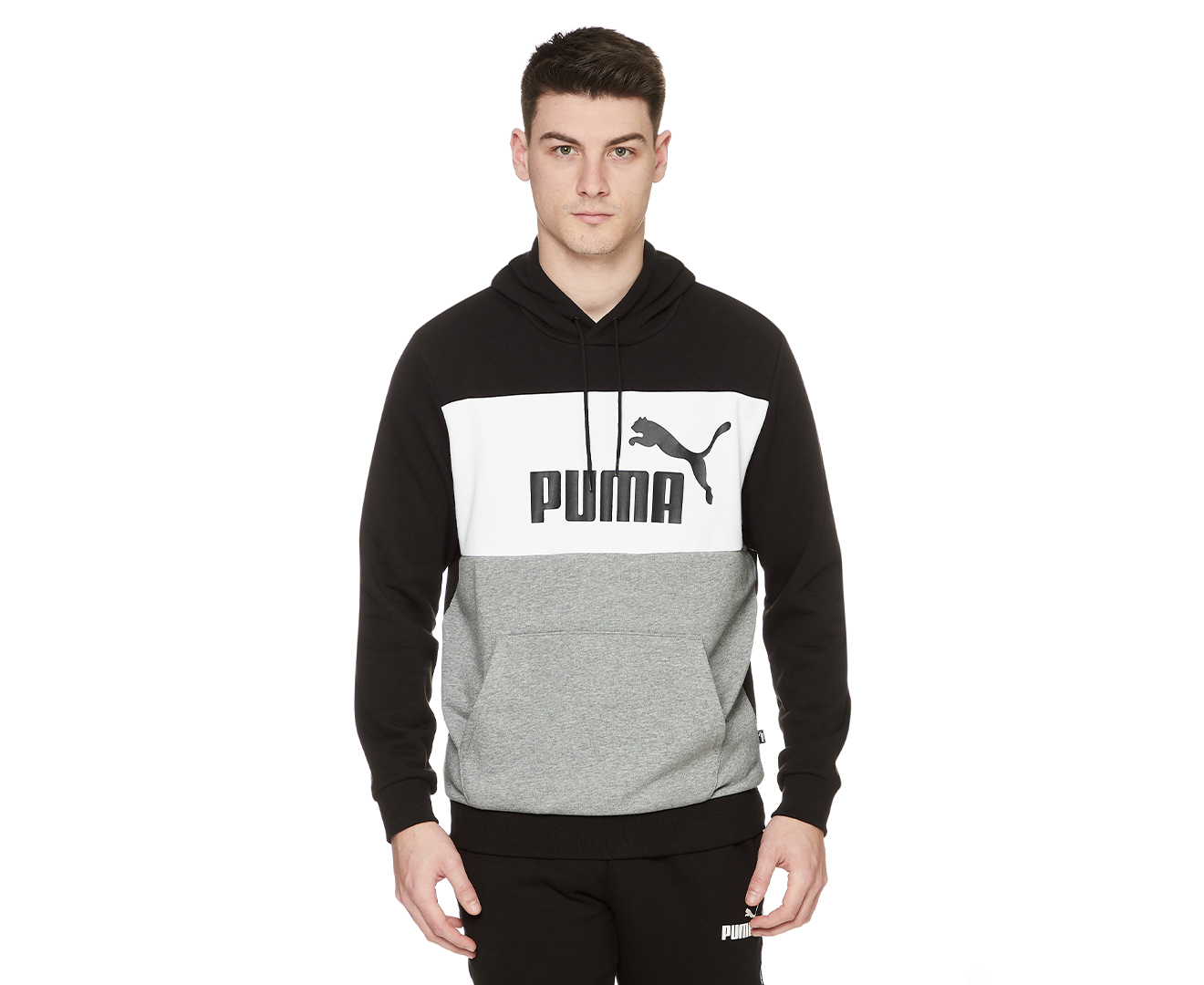 Puma Men's Essentials+ Colourblock Hoodie - Puma Black | Catch.com.au