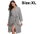 Nightgown Robe Soft Absorbent Lightweight Long Kimono Waffle Hotel/Spa Cotton Bathrobe - Grey border