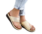 Summer Beach Clip Toe Faux Leather Slide Sandals Shoes Women Flat Flip-Flops-Silver - Silver