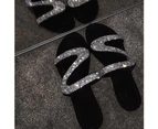 Women Fashion Rhinestone Inlaid Anti-Slip Sandals Slippers Flip Flops Flat Shoes-Blue - Blue