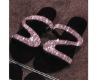 Women Fashion Rhinestone Inlaid Anti-Slip Sandals Slippers Flip Flops Flat Shoes-Silver - Silver