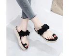 Fashion Women Flowers Decor Sandals Toe Loop Flip Flops Slippers Platform Shoes-Grey - Grey