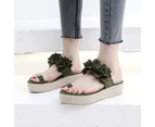 Fashion Women Flowers Decor Sandals Toe Loop Flip Flops Slippers Platform Shoes-Grey - Grey