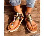 Fashion Women Summer Flip Flops Anti Skid Heel Zip Camouflage Sandals Flat Shoes-Khaki - Khaki