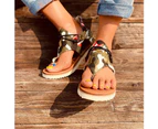 Fashion Women Summer Flip Flops Anti Skid Heel Zip Camouflage Sandals Flat Shoes-Grey - Grey