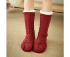 2 pairs Floor Socks Winter Cozy Fluffy Warm Fleece Soft Comfy Thick Non Slip Christmas Home - Twist Black + twist Wine Red
