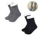 2 pairs Floor Socks Winter Cozy Fluffy Warm Fleece Soft Comfy Thick Non Slip Christmas Home - Twist black + twist gray