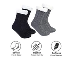2 pairs Floor Socks Winter Cozy Fluffy Warm Fleece Soft Comfy Thick Non Slip Christmas Home - Twist black + twist gray