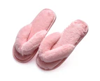 Autumn Winter Women Home Flip Flops Faux Bunny Fur Fluffy Anti-Skid Slippers-Pink - Pink