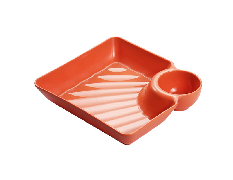 Dumpling Plate Non-slip Stackable Plastic Dipping Saucer Sushi Dish for Restaurant -Orange - Orange