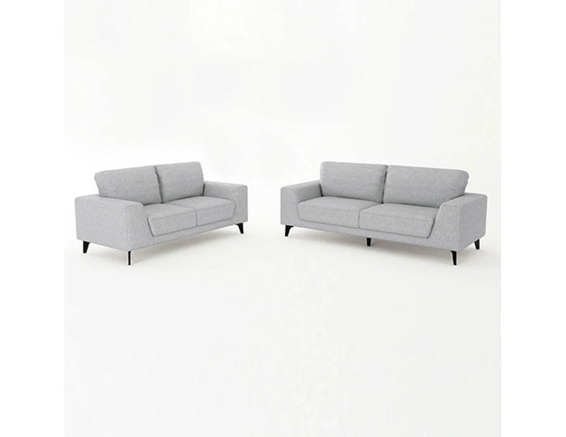 3+2 Seater Sofa Light Grey Fabric Lounge Set for Living Room Couch with Solid Wooden Frame Black Legs