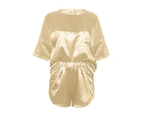 WeMeir Women's Short Sleeve Satin Pajama Sets Silky Sleepwear Set for Women Soft Nightwear Short Sets for Women - Brown