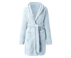 Women Winter Bathrobe Solid Color Thick Sleepwear Warm Belt Cardigan Tight Waist Plush Water Absorption Lady Nightgowns for Home-Sky Blue