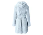Women Winter Bathrobe Solid Color Thick Sleepwear Warm Belt Cardigan Tight Waist Plush Water Absorption Lady Nightgowns for Home-Sky Blue