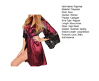 Women Nightdress Cardigan See-through with Belt High Waist Ladies Nightgown for Sleeping-Wine Red