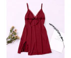 Women Nightdress Solid Color graceful Slim Fit Lace Women Sleepwear for Bedroom-Red