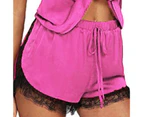 2 Pcs/Set Lady Pajamas Set Solid Color Lace Patchwork V Neck Lady Night Clothes for Home-Pink
