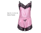 2 Pcs/Set Women Nightie Set V Neck Spaghetti Strap Lace Sleeveless Pajamas Set for Bedroom-Pink