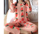 1Set Winter Pajamas Set Comfortable Soft Cartoon Patterns Cute Pink Radish Women Pajamas Set for Daily Wear-Pink