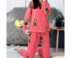 1Set Winter Pajamas Set Comfortable Soft Cartoon Patterns Cute Pink Radish Women Pajamas Set for Daily Wear-Red