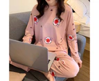 2Pcs/Set Women Pajamas Printing Breathable Polyester Female Soft Pajama Top with Long Pants for Daily Wear-Pink