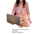 2Pcs/Set Women Pajamas Printing Breathable Polyester Female Soft Pajama Top with Long Pants for Daily Wear-Pink