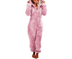 Jumpsuits Pajamas Solid Color Keep Warm Plush Winter Long Sleeve Jumpsuits Pajamas for Women-Pink