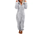 Jumpsuits Pajamas Solid Color Keep Warm Plush Winter Long Sleeve Jumpsuits Pajamas for Women-Grey