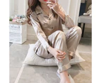 2 Pcs/Set Pajamas Suit Imitation Silk Single-breasted Cardigan Oversized Turn-down Collar Nighty Suit for Home-Golden