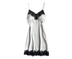Women Nightdress Contrast Colors Stain Lace Patchwork Women Nightie for Sleeping-Silver