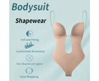 Removal Invisible Shoulder Straps Body Shaper U-shape Backless Deep V-neck Bodysuit Bra Shapewear for Inside Wear-Skin Color