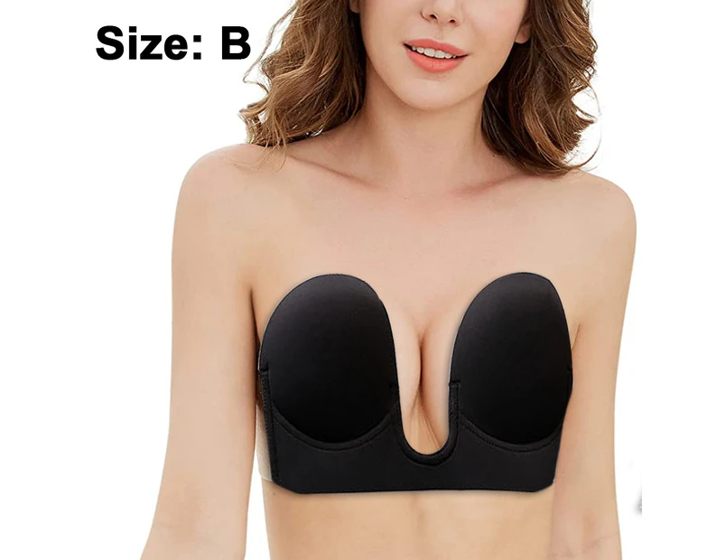Push Up Strapless Sticky Adhesive Invisible Backless Bras Plunge Reusable Magic  Bra for Women - Black