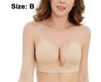 Push Up Strapless Sticky Adhesive Invisible Backless Bras Plunge Reusable Magic Bra for Women - Apricot