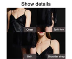 V-Neck Design Comfortable Ice Silk Women Lace Chemise Nightgown Sexy Slips Sleepwear Home Sling Lace Nightdress - Black
