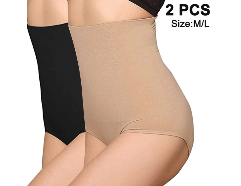2 PCS Shapewear for Women Tummy Control High Waist Panties Plus Size Short  Seamless Body Shaper Thong Shaper Girdle - Black + skin tone