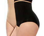 2 PCS Shapewear for Women Tummy Control High Waist Panties Plus Size Short Seamless Body Shaper Thong Shaper Girdle - Black + skin tone