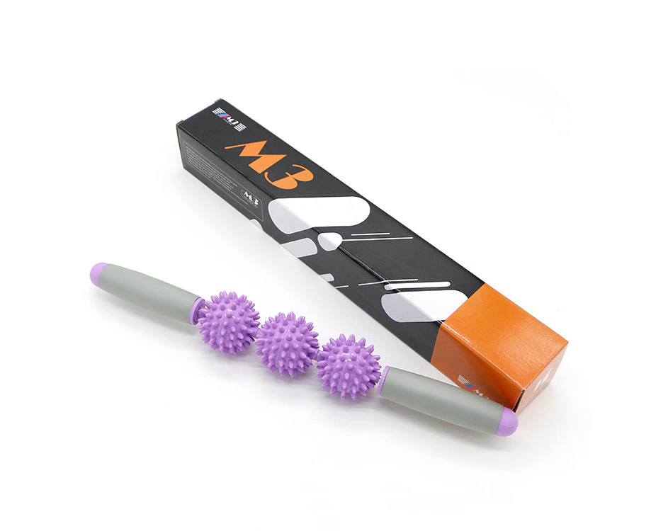 TopYoga 3 Balls Trigger Point Muscle Massage Stick Spikey Therapy Roller (Purple)