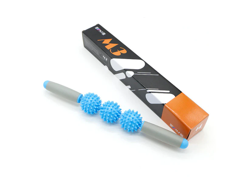 TopYoga 3 Balls Trigger Point Muscle Massage Stick Spikey Therapy Roller (Blue)