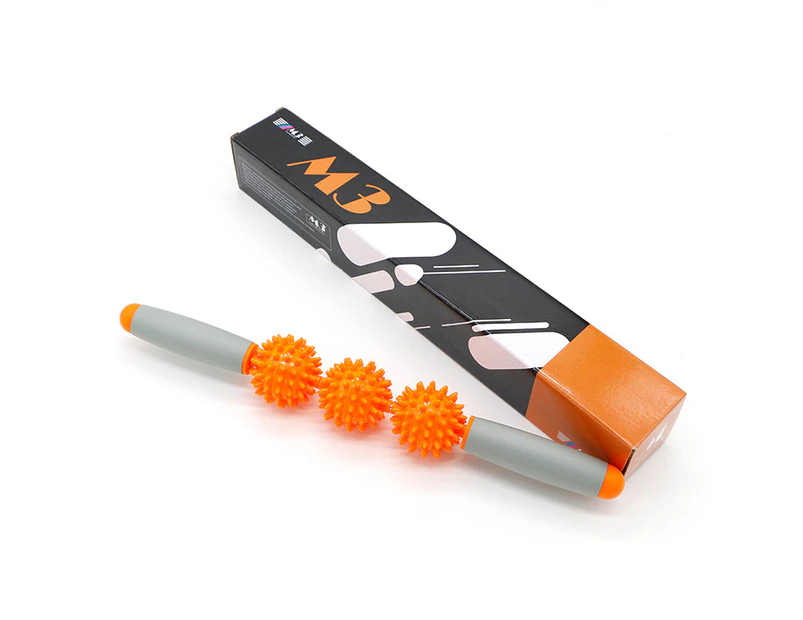 TopYoga 3 Balls Trigger Point Muscle Massage Stick Spikey Therapy Roller (Orange)