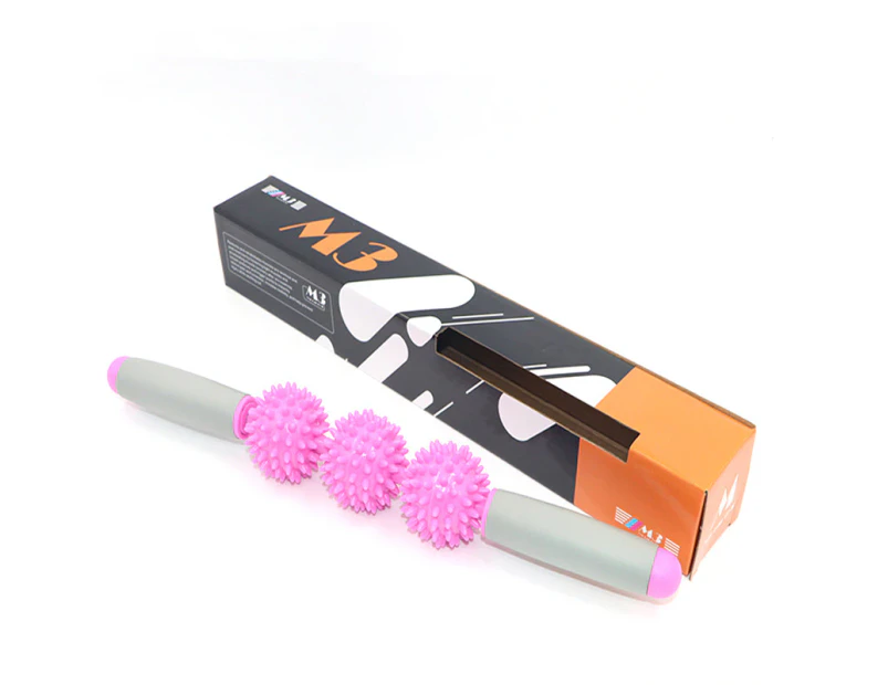 TopYoga 3 Balls Trigger Point Muscle Massage Stick Spikey Therapy Roller (Pink)