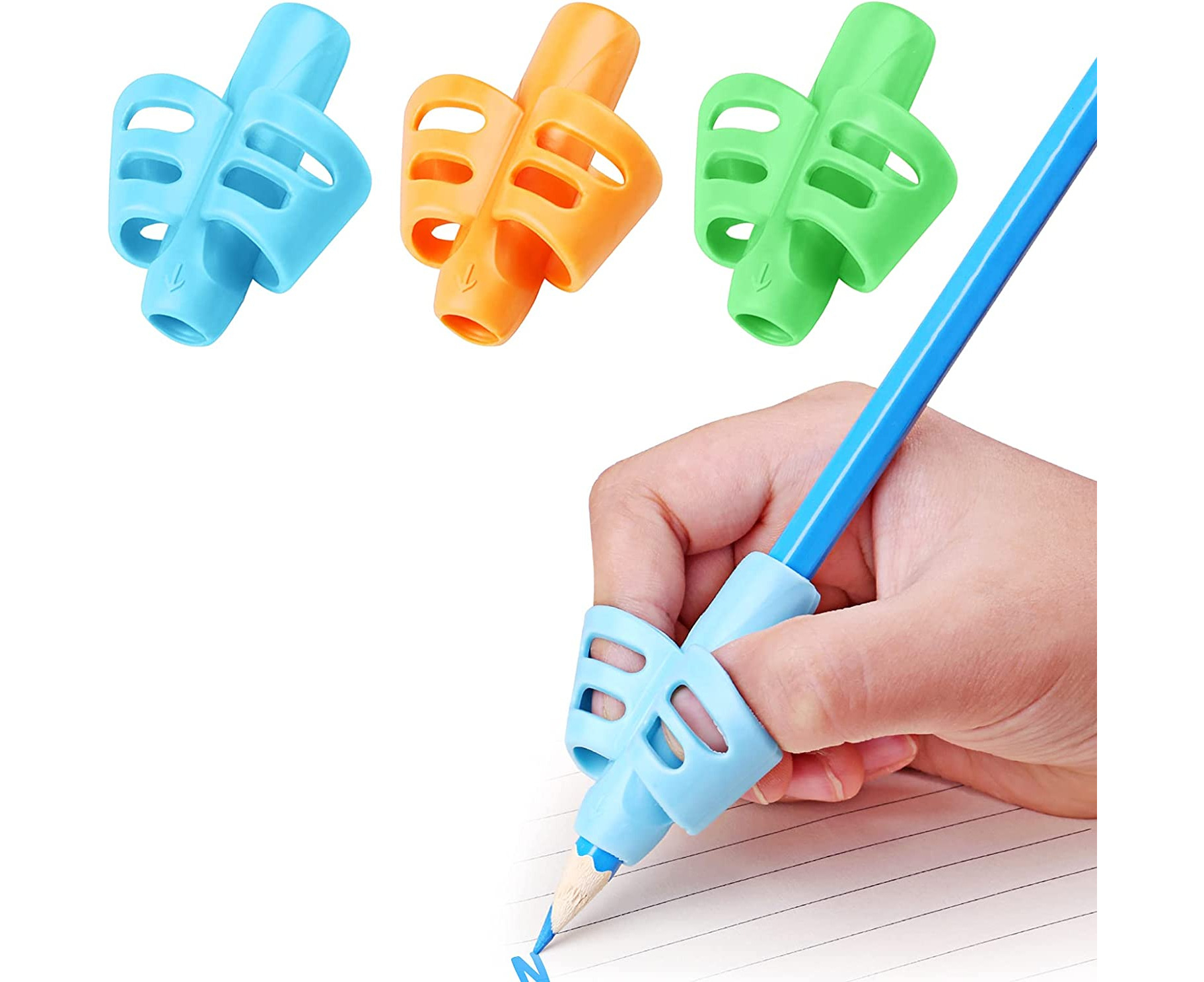 Color Random 3PCS/Set Children Pencil Holder Silicone Pen Grippers Pen Writing Aid Grip Posture Correction Tool for Kids Student Toddlers Preschoolers Kindergarten and Adults Send at Random, as the picture Pencil Grip 