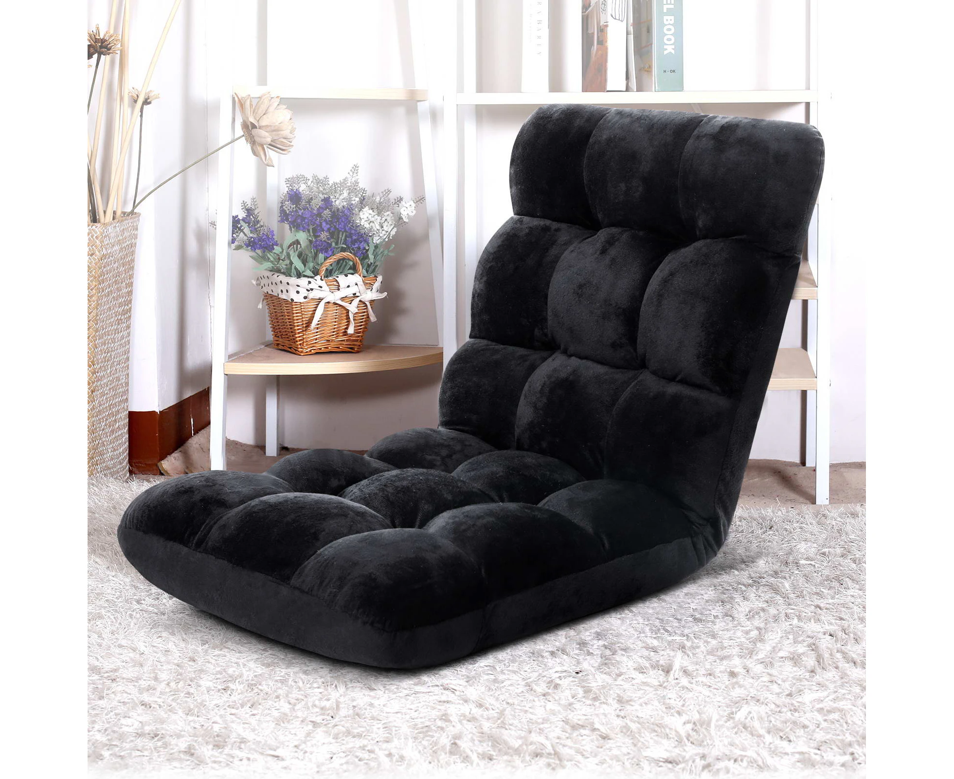 Artiss Lounge Sofa Bed Flannel Fabric Black