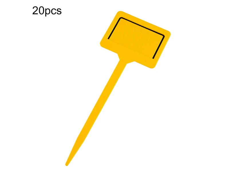 20Pcs T-type Gardening Waterproof Labels Tree Plant Markers Tags with Card Slot-Yellow