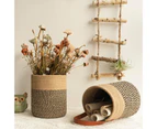 Hanging Basket Natural Hand-woven Faux Leather Rattan Household Flower Storage Baskets for Home-Yellow M