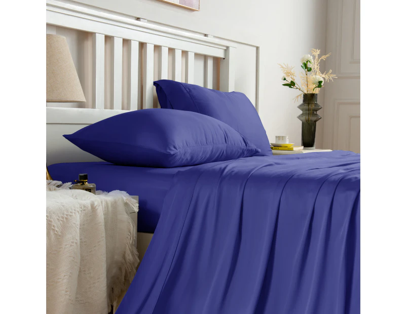 Justlinen Luxe Bamboo Bed Sheet Set Soft Cooling Sheet All Size-Navy